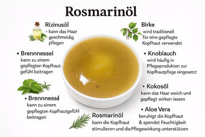 Mann massiert Rosmarinöl in den Bart ein Made in Germany
